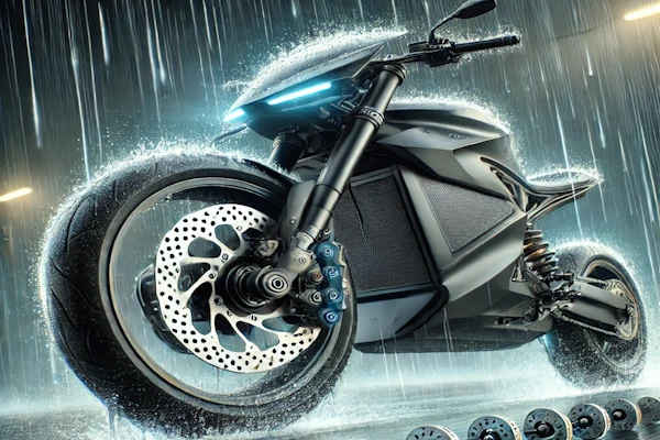 Перфорація на гальмівних дисках в електромотоциклі